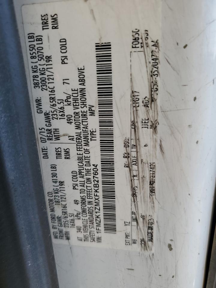 2015 Ford Transit T-150 VIN: 1FMZK1ZMXFKB27604 Lot: 85929745