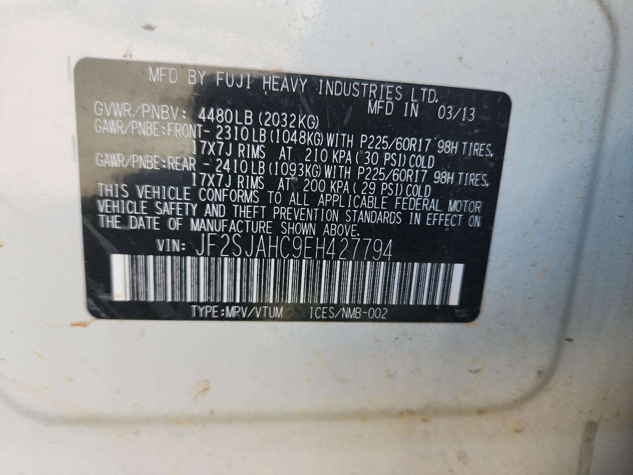 2014 Subaru Forester 2.5I Limited VIN: JF2SJAHC9EH427794 Lot: 86174845