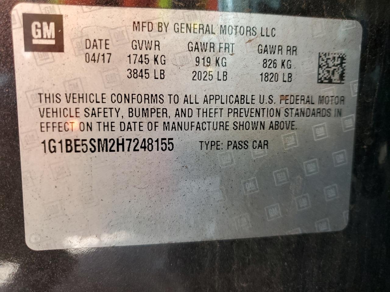 2017 Chevrolet Cruze Lt VIN: 1G1BE5SM2H7248155 Lot: 86132315