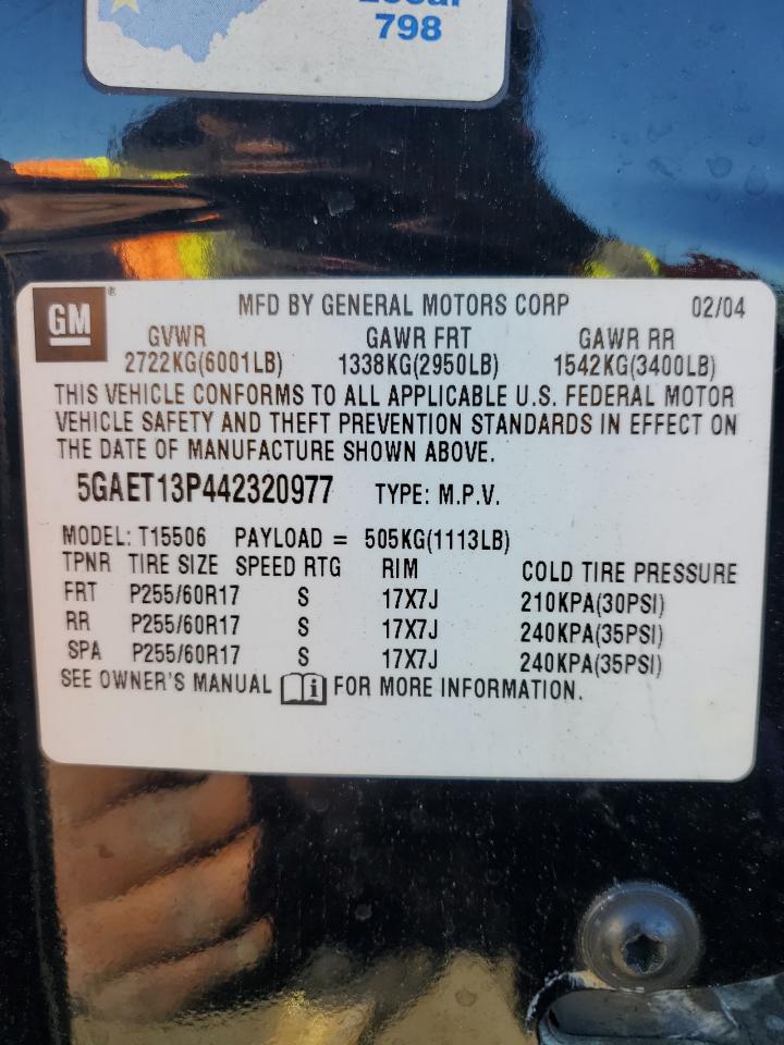 2004 Buick Rainier Cxl VIN: 5GAET13P442320977 Lot: 84378605