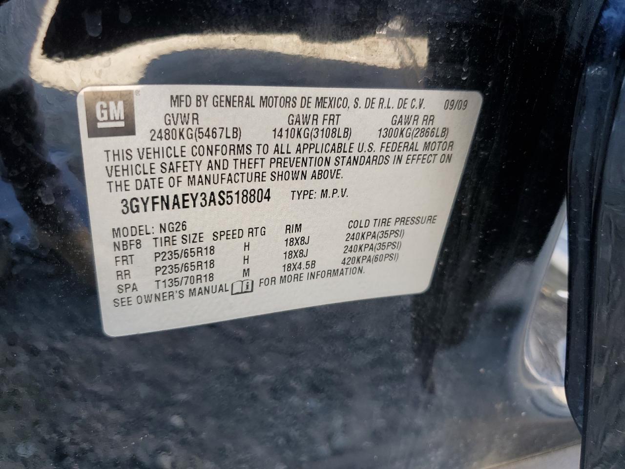 2010 Cadillac Srx Luxury Collection VIN: 3GYFNAEY3AS518804 Lot: 84815595