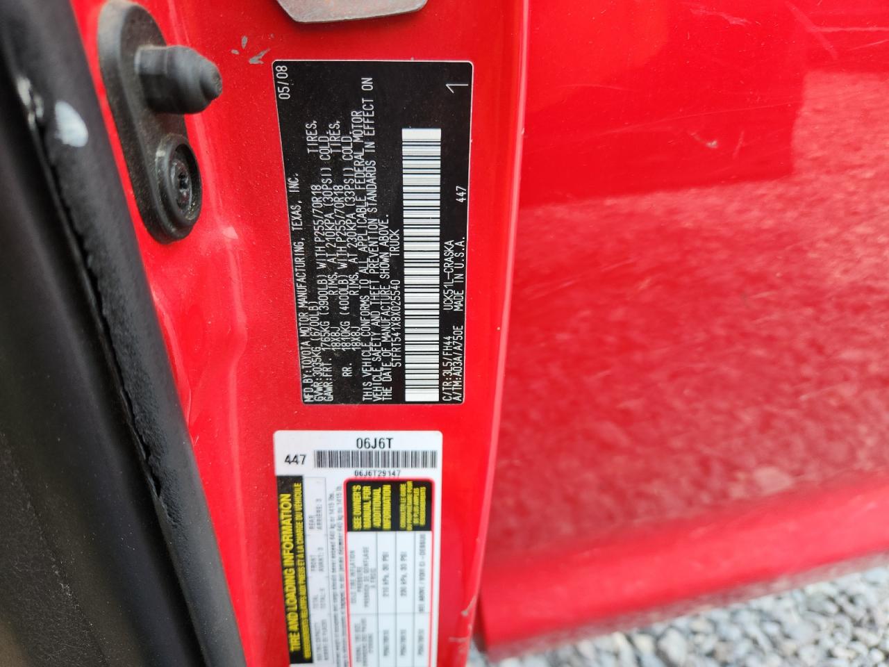 2008 Toyota Tundra Double Cab VIN: 5TFRT541X8X025540 Lot: 84943655