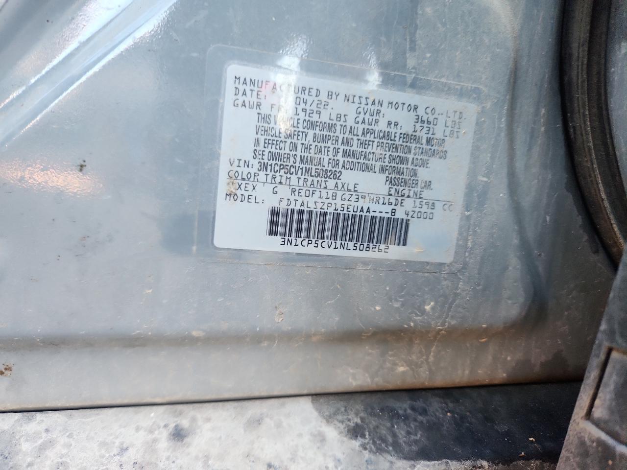 2022 Nissan Kicks Sv VIN: 3N1CP5CV1NL508262 Lot: 85496335