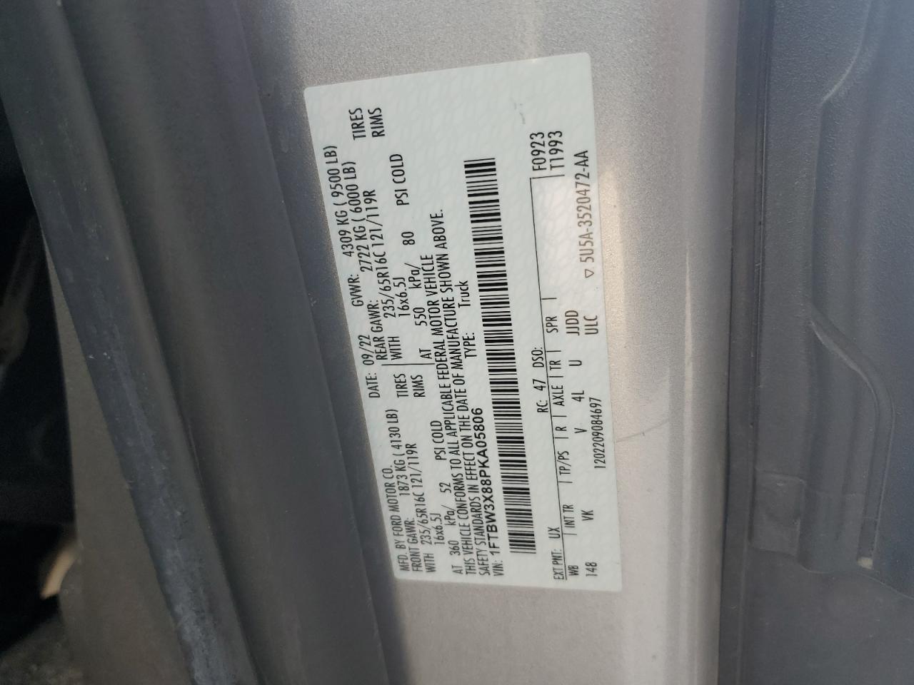 2023 Ford Transit T-350 VIN: 1FTBW3X88PKA05806 Lot: 85363795