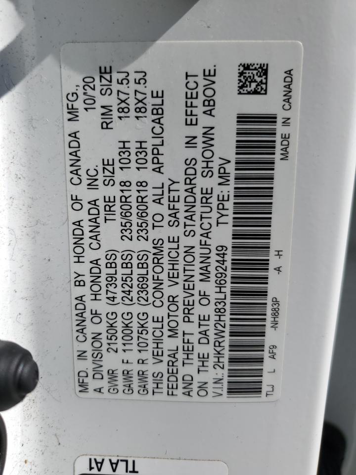 2020 Honda Cr-V Exl VIN: 2HKRW2H83LH692449 Lot: 82332865