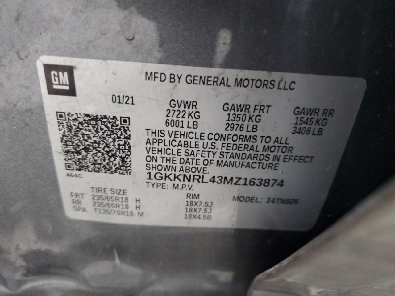 2021 GMC Acadia Sle VIN: 1GKKNRL43MZ163874 Lot: 85420145