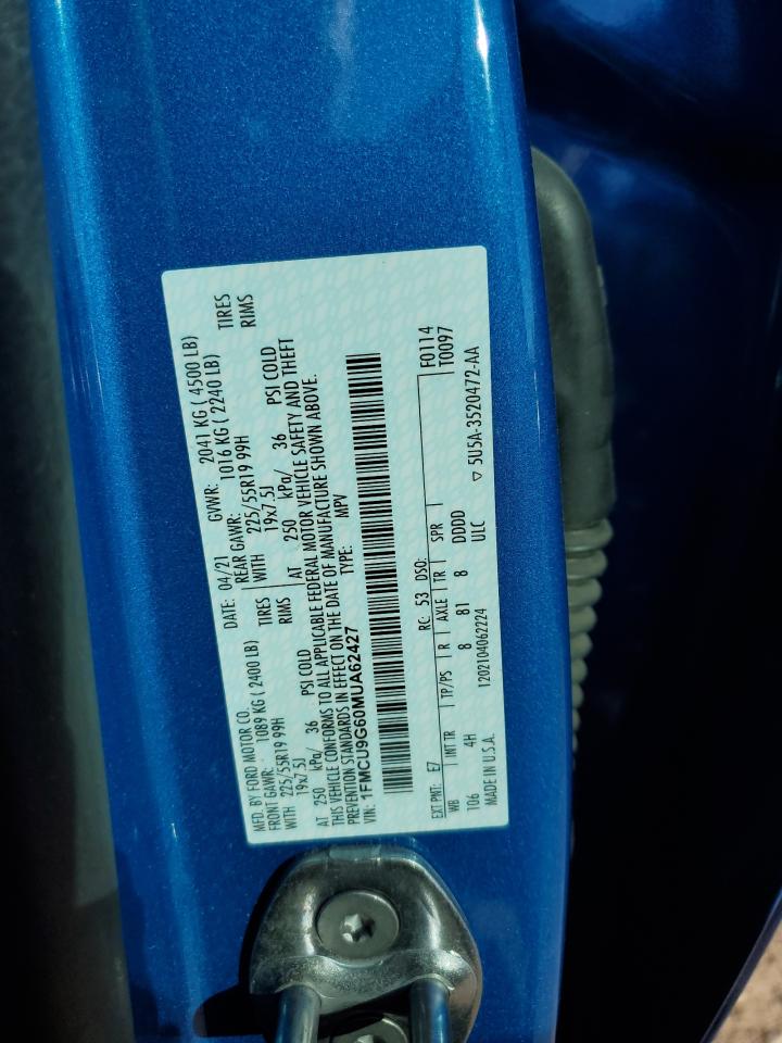 2021 Ford Escape Se VIN: 1FMCU9G60MUA62427 Lot: 82636365