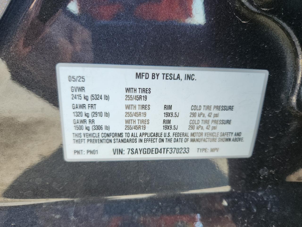 2026 Tesla Model Y VIN: 7SAYGDED4TF370233 Lot: 86806525