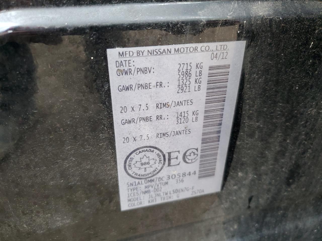 2013 Infiniti Jx35 VIN: 5N1AL0MM7DC305844 Lot: 82285125