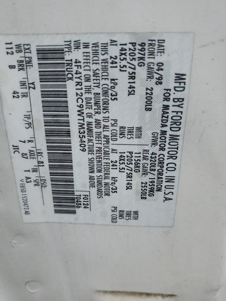 1998 Mazda B2500 VIN: 4F4YR12C9WTM35409 Lot: 87094425