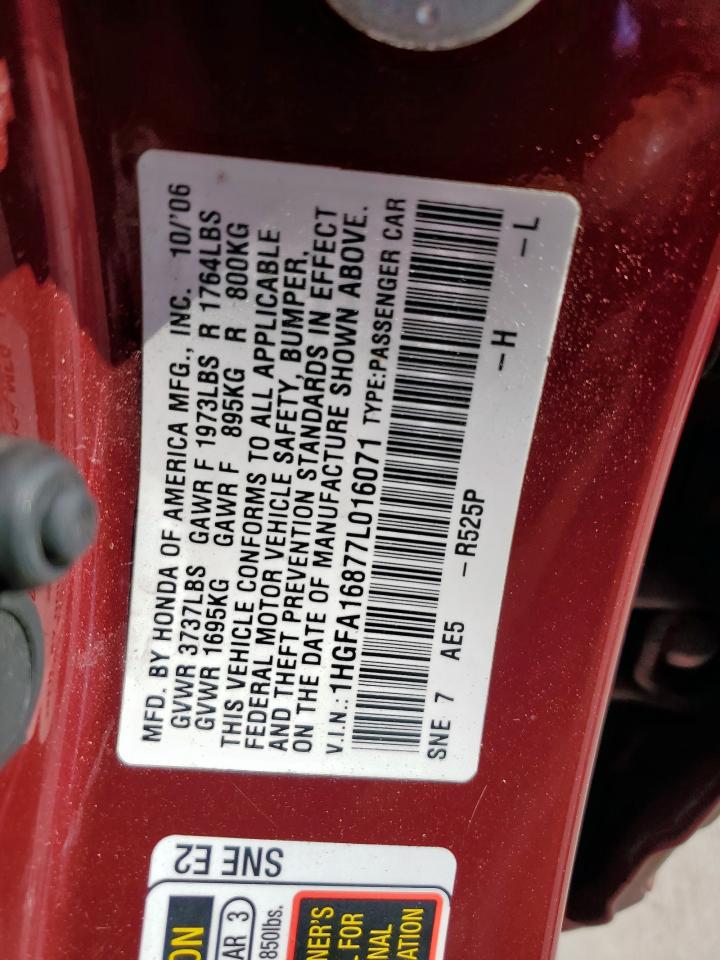 2007 Honda Civic Ex VIN: 1HGFA16877L016071 Lot: 84246585