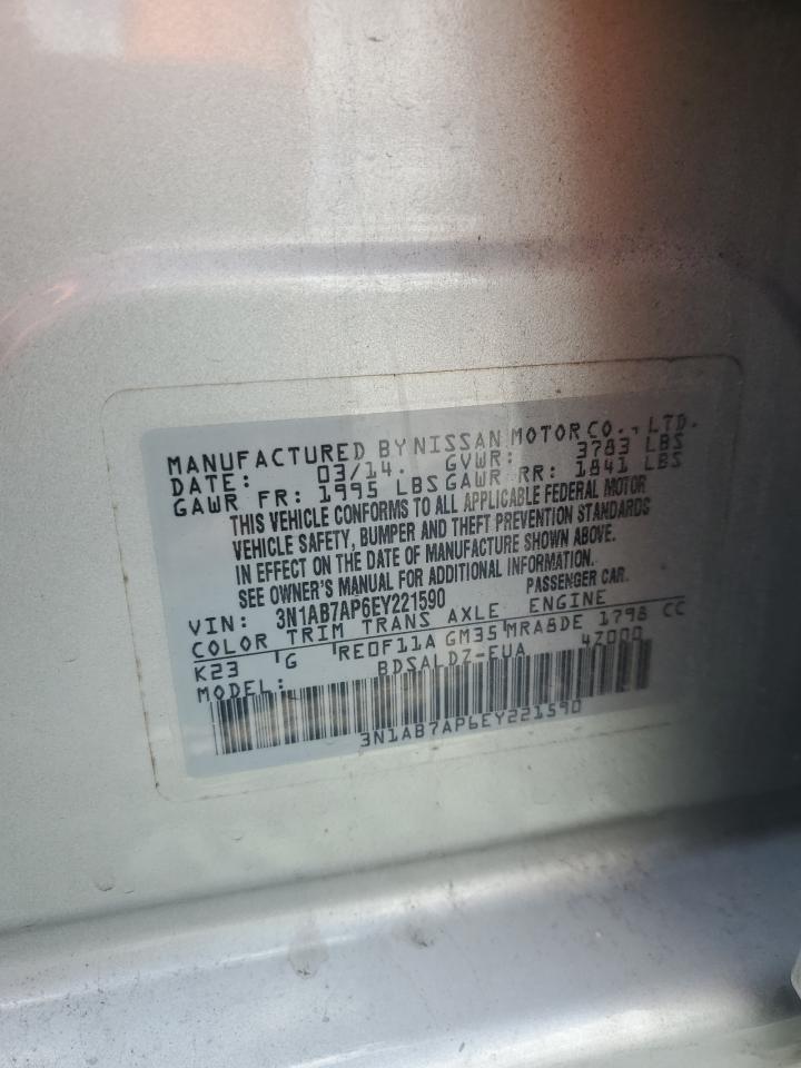 2014 Nissan Sentra S VIN: 3N1AB7AP6EY221590 Lot: 82314795