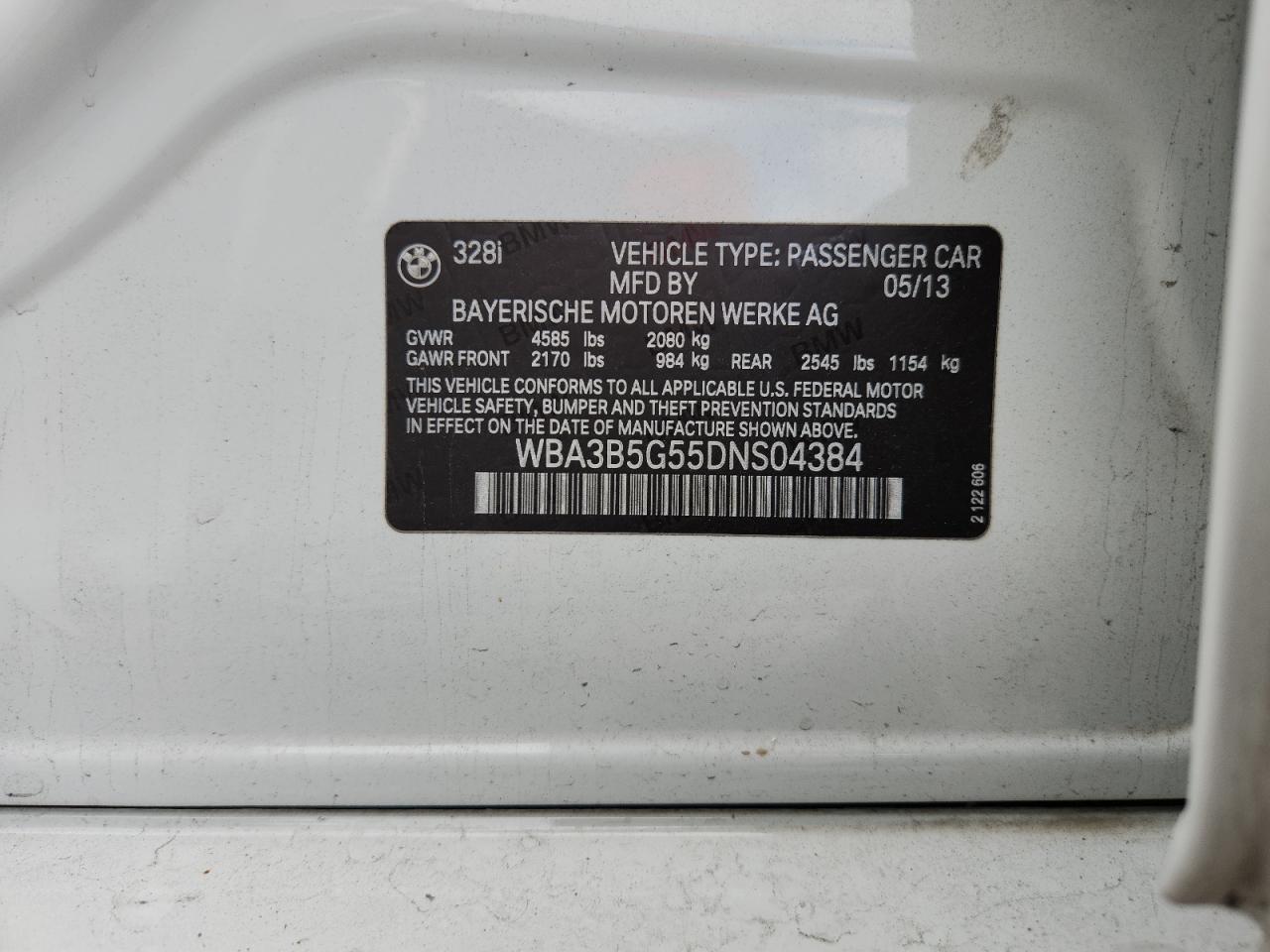 2013 BMW 328 Xi Sulev VIN: WBA3B5G55DNS04384 Lot: 82463235