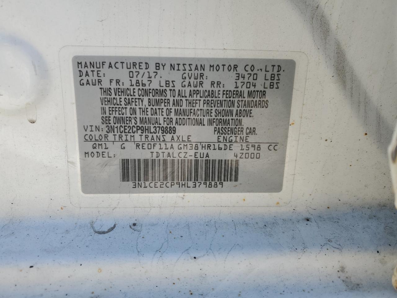 2017 Nissan Versa Note S VIN: 3N1CE2CP9HL379889 Lot: 84399185