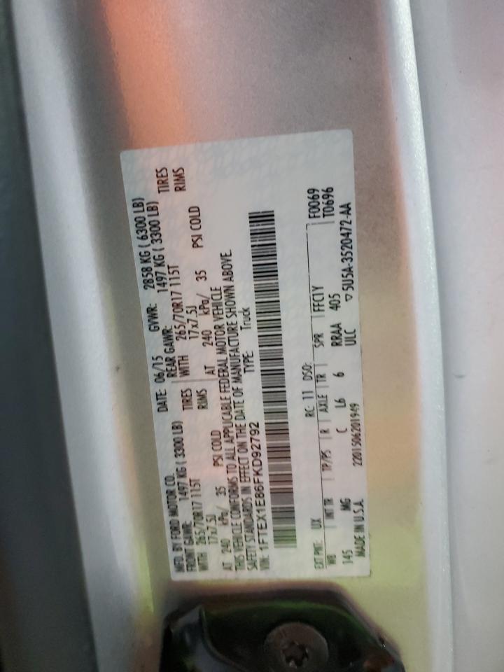 2015 Ford F150 Super Cab VIN: 1FTEX1E86FKD92792 Lot: 89877845