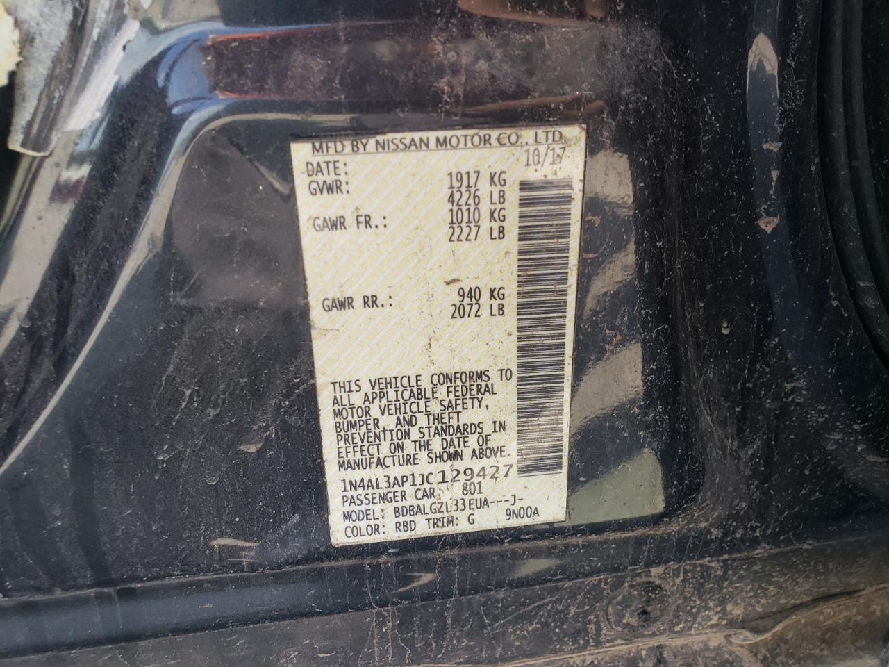 2018 Nissan Altima 2.5 VIN: 1N4AL3AP1JC129427 Lot: 82299765