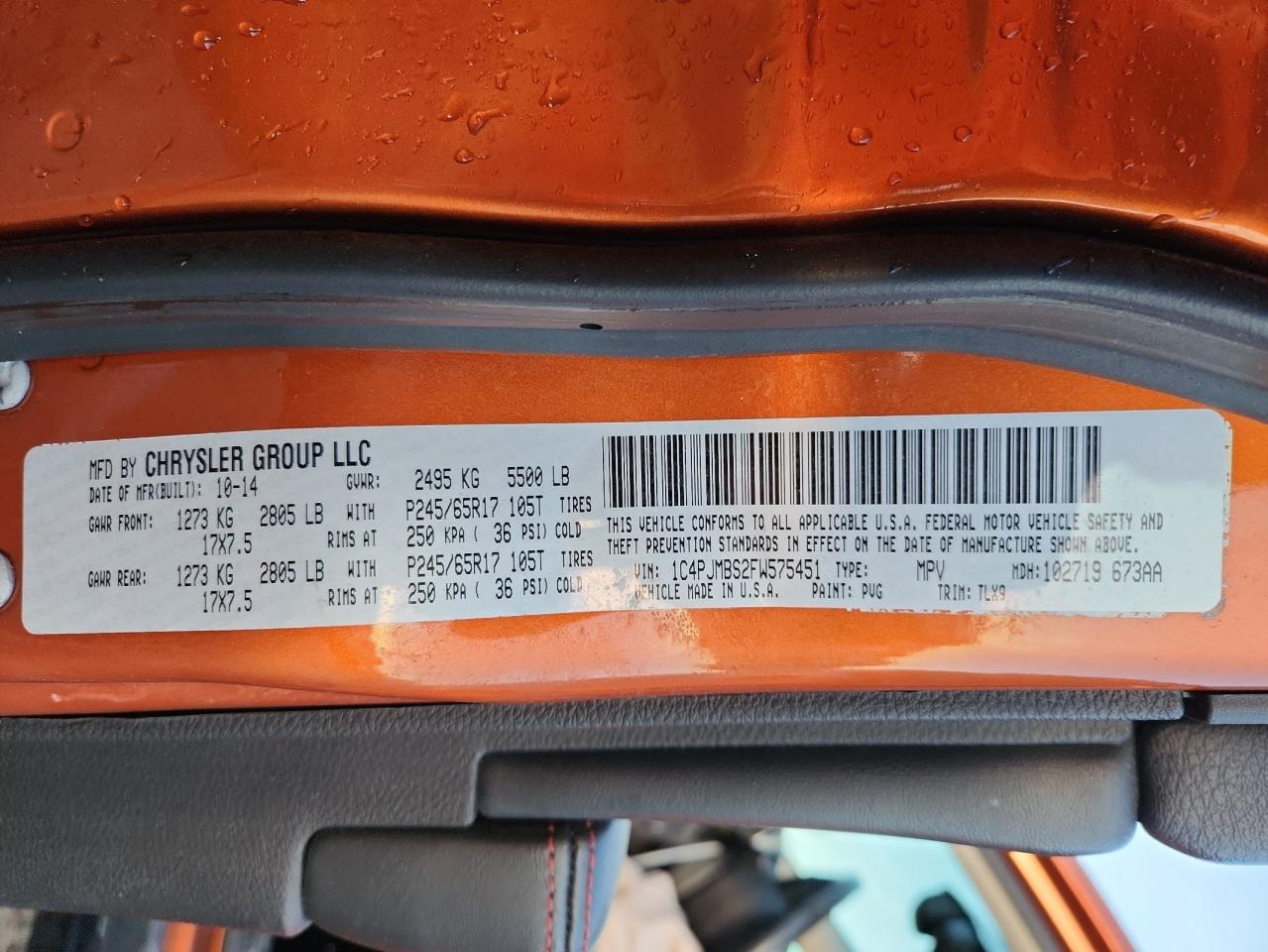 2015 Jeep Cherokee Trailhawk VIN: 1C4PJMBS2FW575451 Lot: 89872475