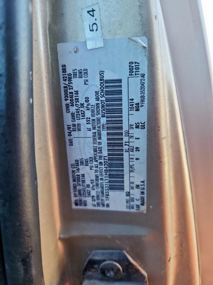 2001 Ford Econoline E350 Super Duty Wagon VIN: 1FBSS31L11HB42071 Lot: 90839215