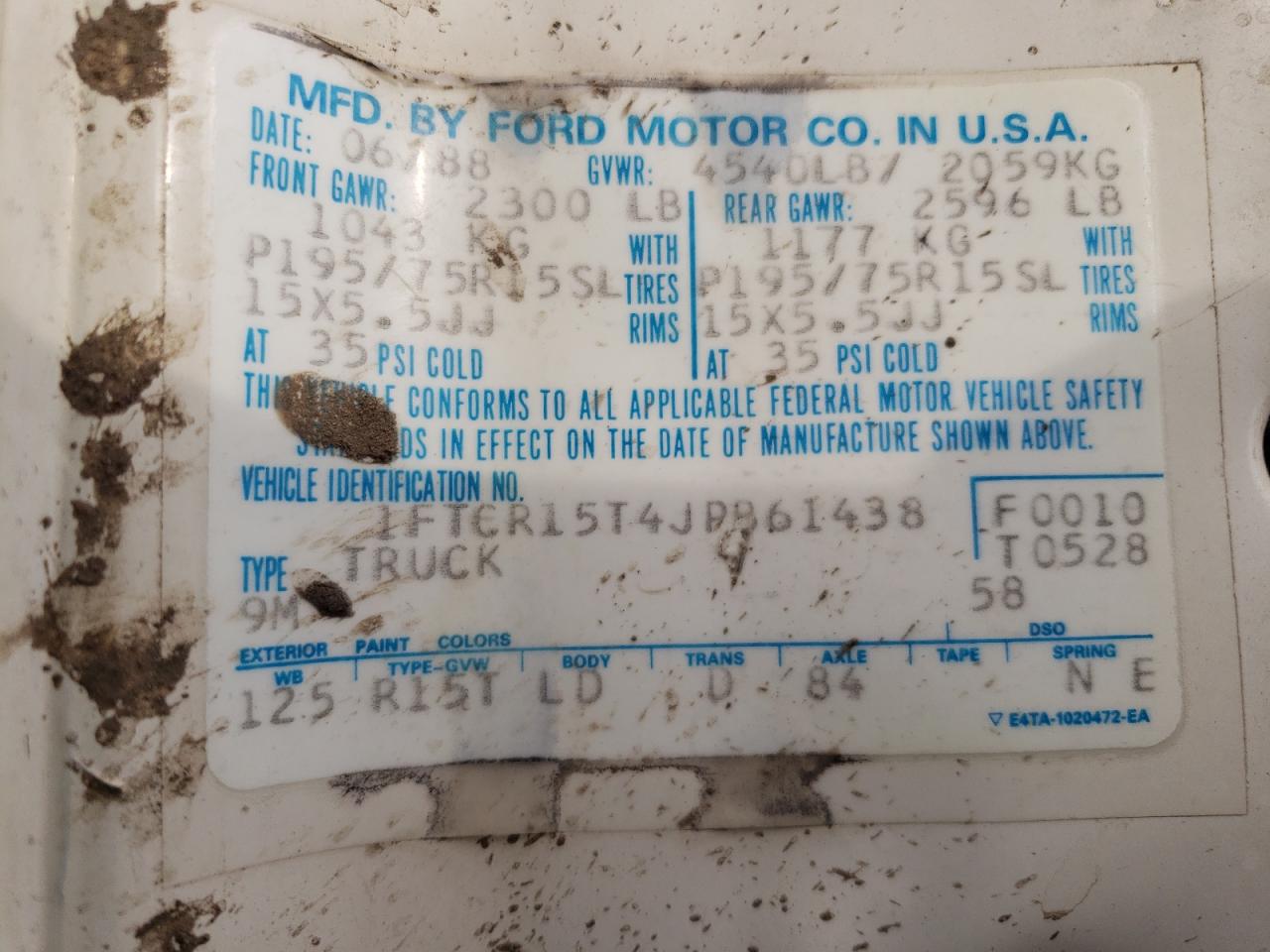 1989 Ford Ranger Super Cab VIN: 1FTCR15T4JPB61438 Lot: 85920325