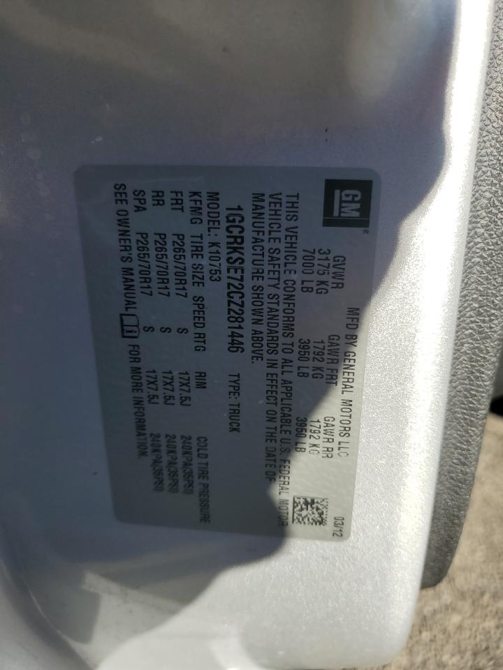 2012 Chevrolet Silverado K1500 Lt VIN: 1GCRKSE72CZ281446 Lot: 86188225