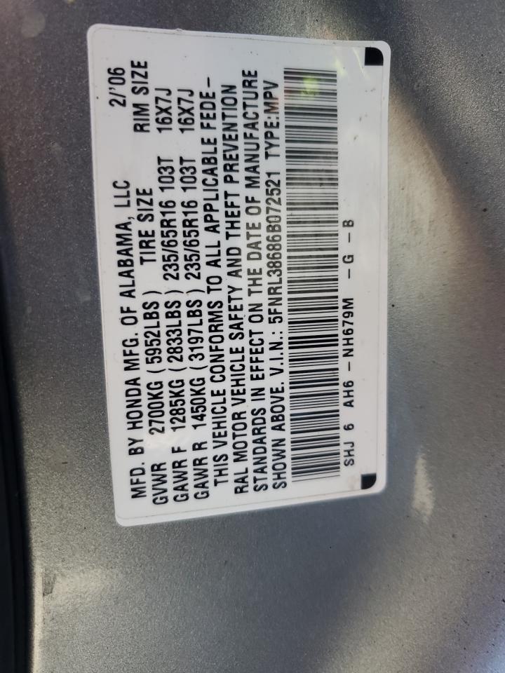 2006 Honda Odyssey Exl VIN: 5FNRL38686B072521 Lot: 87308845