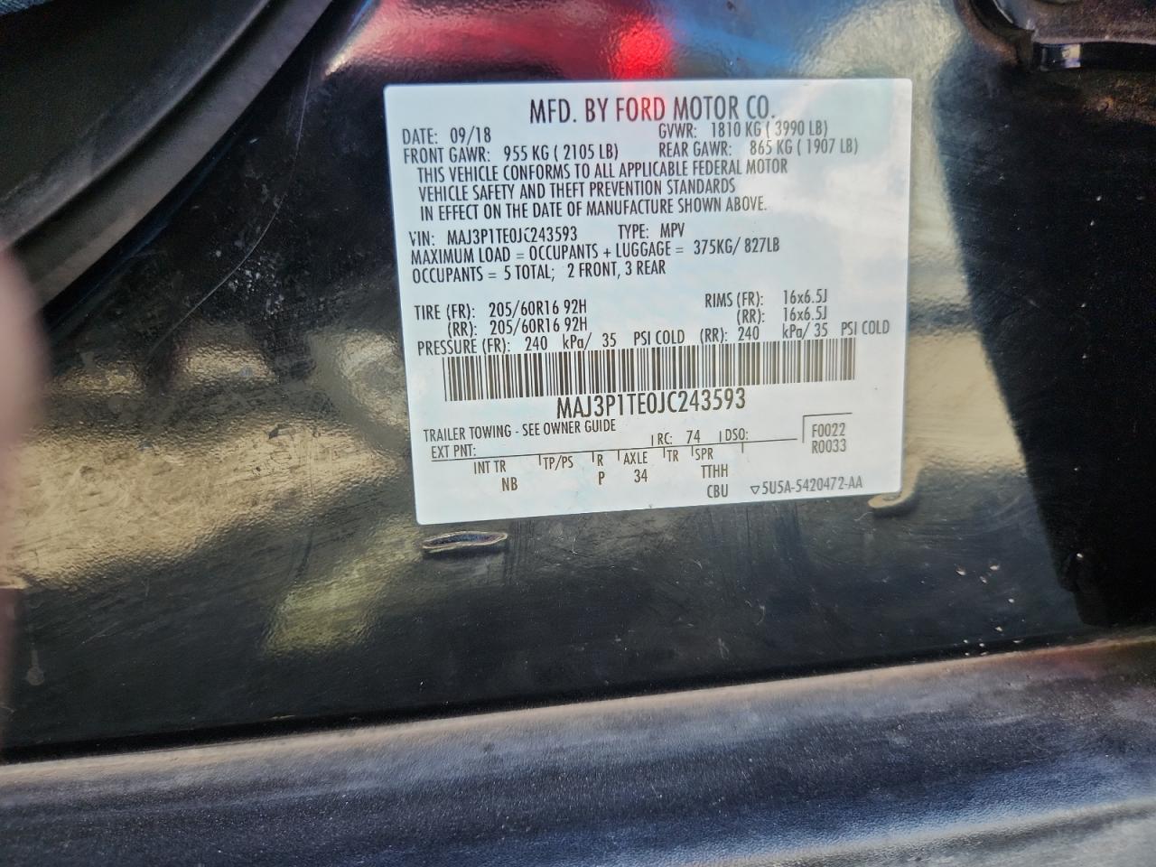 2018 Ford Ecosport Se VIN: MAJ3P1TE0JC243593 Lot: 86493595