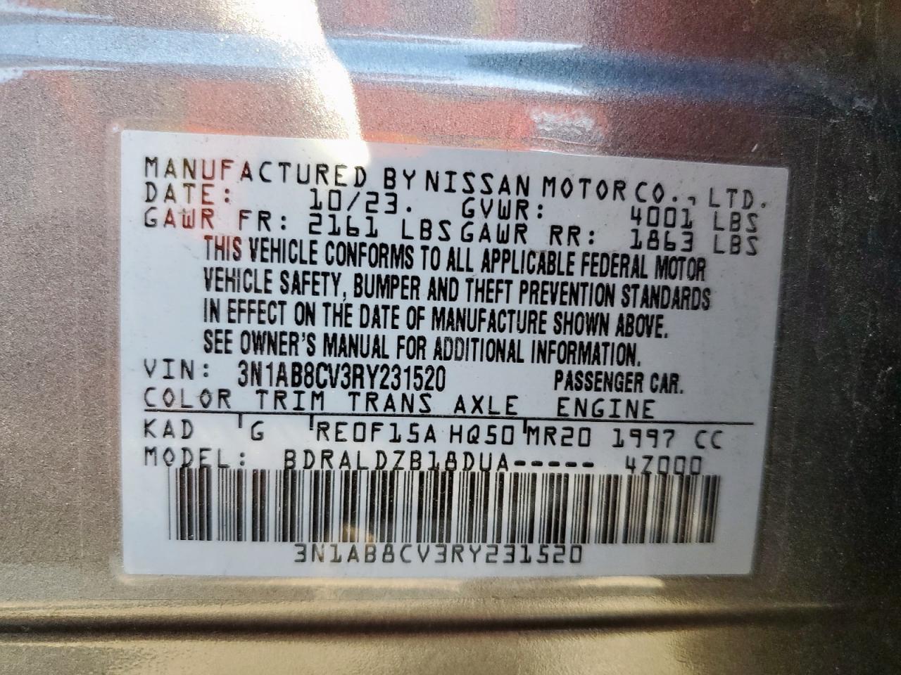 2024 Nissan Sentra Sv VIN: 3N1AB8CV3RY231520 Lot: 82218915