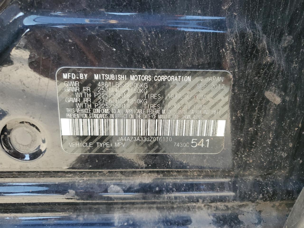 2018 Mitsubishi Outlander Se VIN: JA4AZ3A33JZ016110 Lot: 86554385