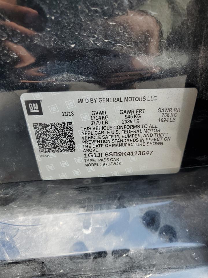 2019 Chevrolet Sonic Premier VIN: 1G1JF6SB9K4113647 Lot: 86992625