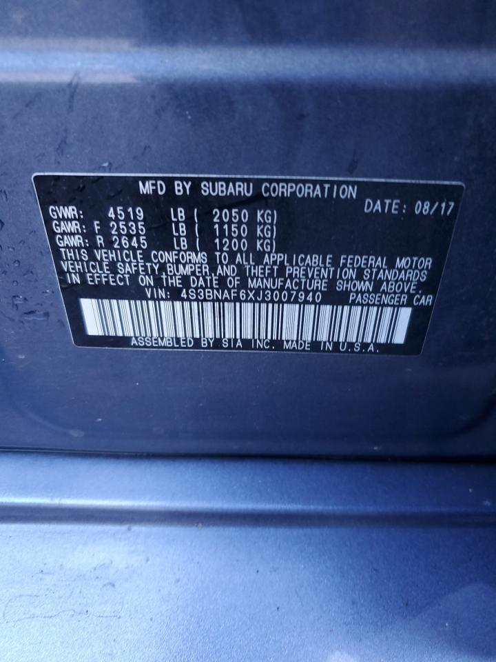 2018 Subaru Legacy 2.5I Premium VIN: 4S3BNAF6XJ3007940 Lot: 90853845