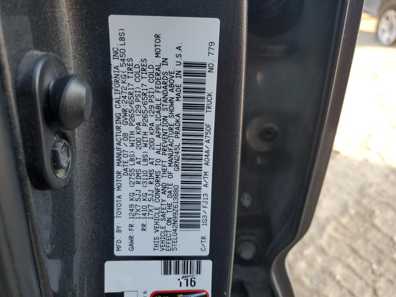 2009 Toyota Tacoma Double Cab VIN: 5TELU42N99Z613880 Lot: 85171415