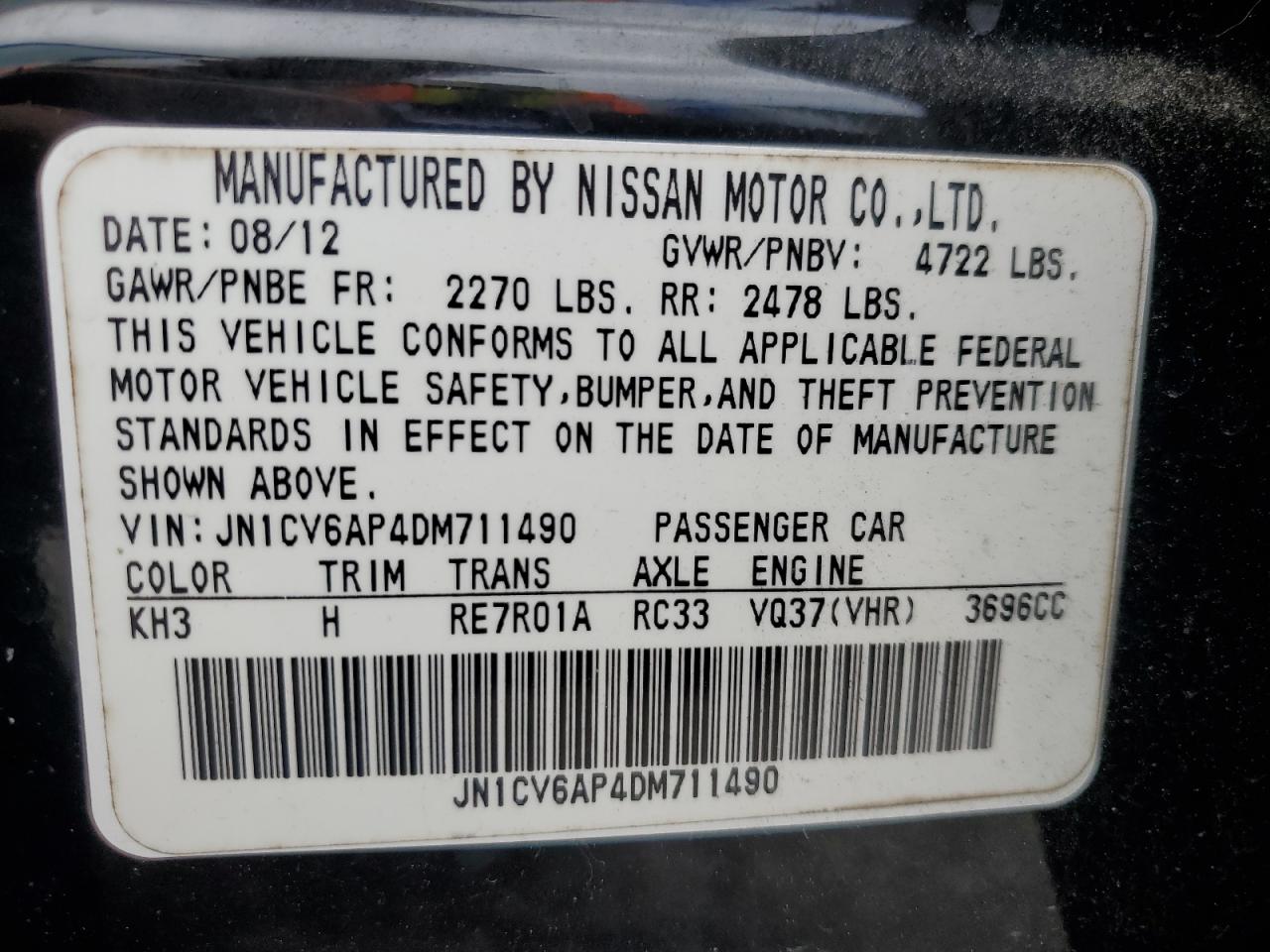 2013 Infiniti G37 Base VIN: JN1CV6AP4DM711490 Lot: 85178875