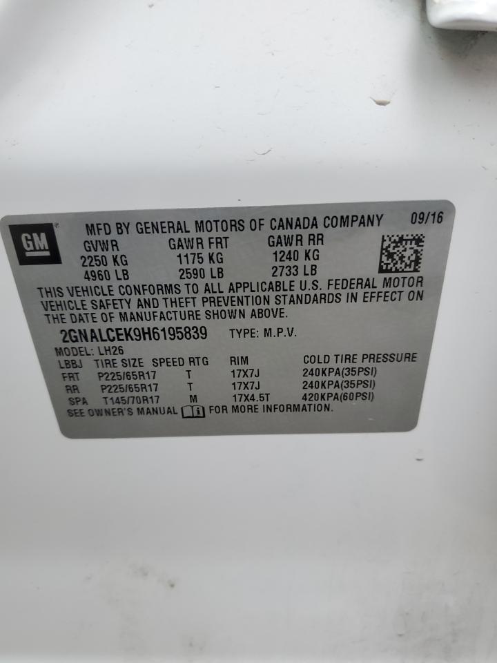 2017 Chevrolet Equinox Lt VIN: 2GNALCEK9H6195839 Lot: 82438835