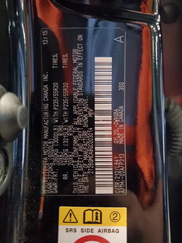 2016 Lexus Rx 450H Base VIN: 2T2BGMCA8GC003014 Lot: 90143095