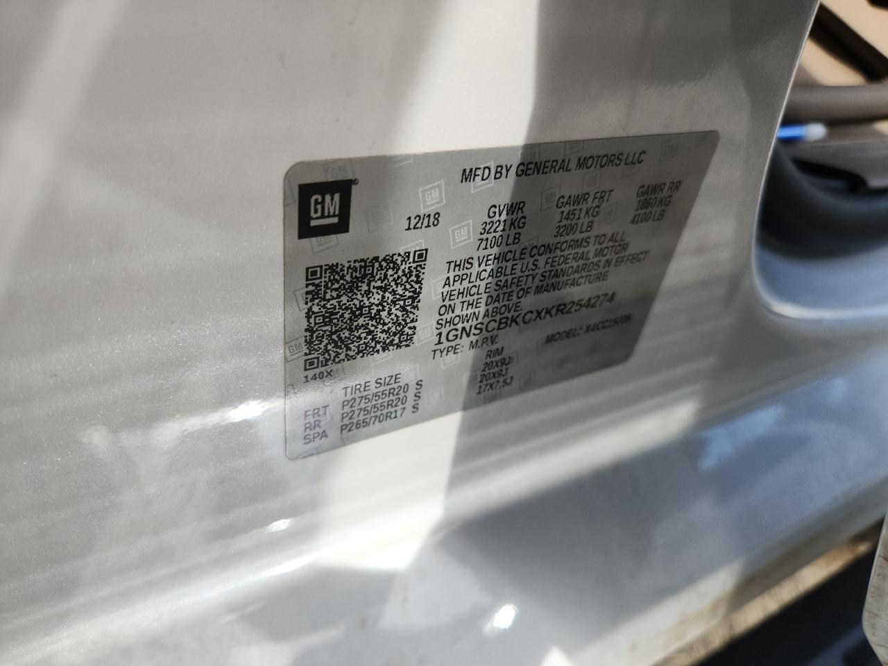 2019 Chevrolet Tahoe C1500 Lt VIN: 1GNSCBKCXKR254274 Lot: 85484115