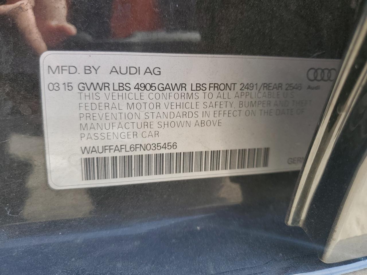 2015 Audi A4 Premium Plus VIN: WAUFFAFL6FN035456 Lot: 82588745