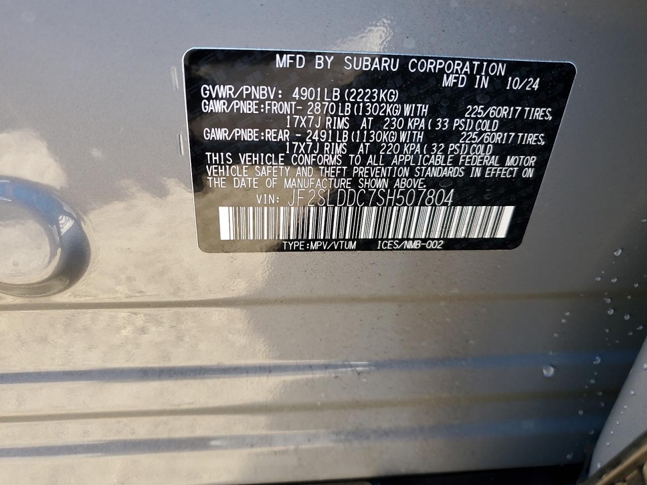 2025 Subaru Forester Premium VIN: JF2SLDDC7SH507804 Lot: 86717565