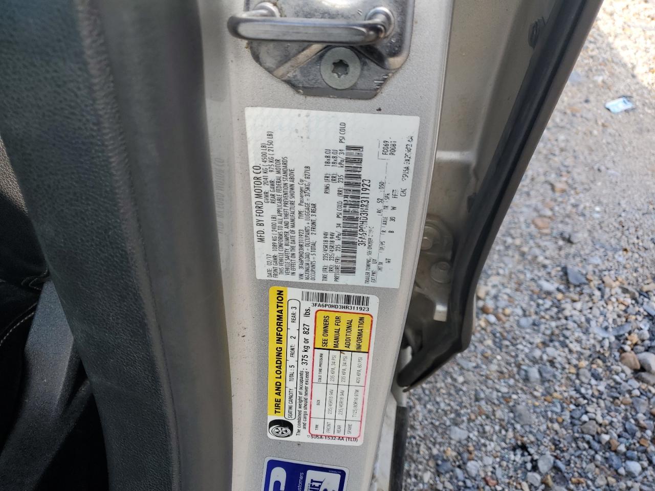 2017 Ford Fusion Se VIN: 3FA6P0HD3HR311923 Lot: 90402515