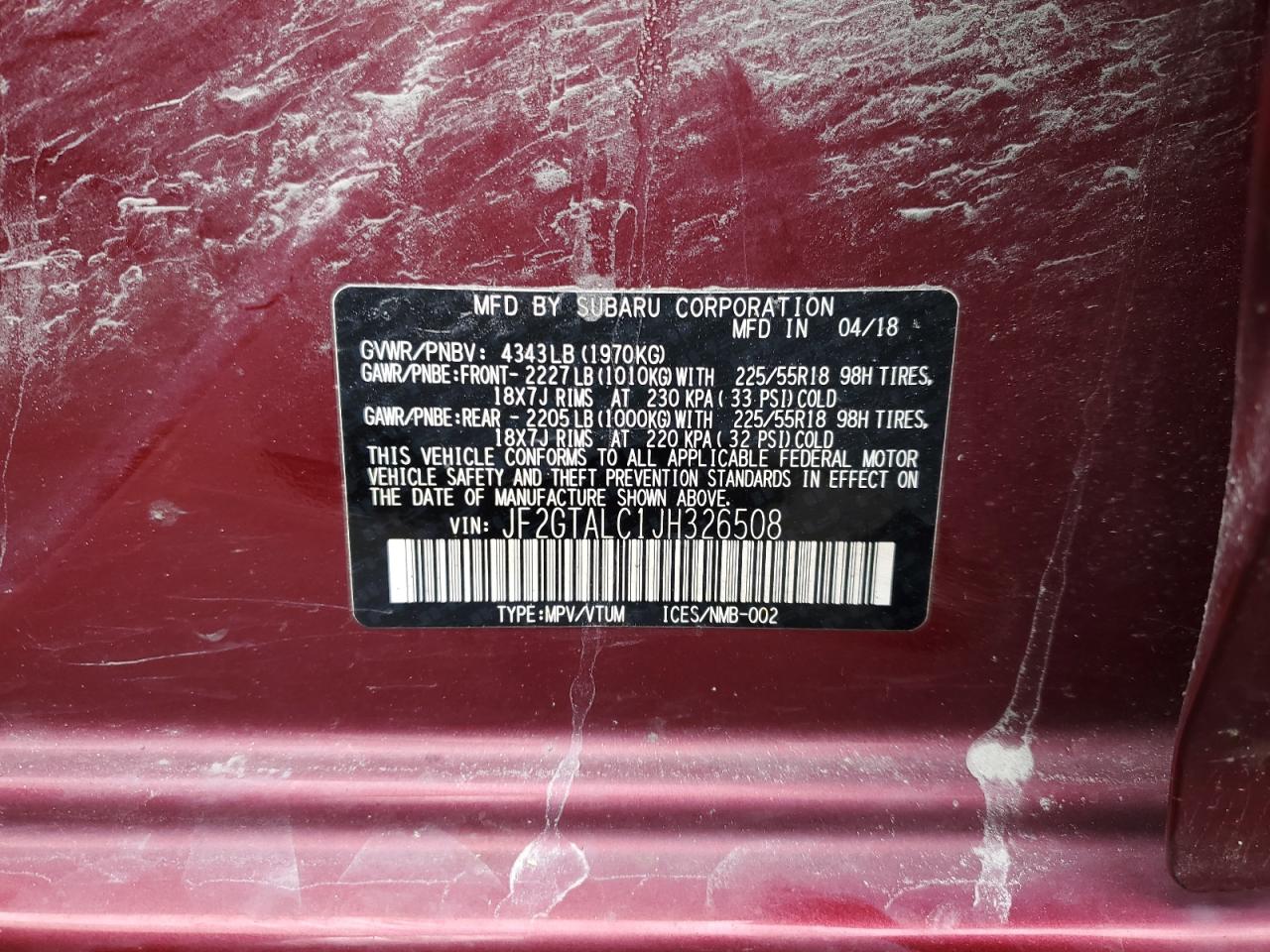 2018 Subaru Crosstrek Limited VIN: JF2GTALC1JH326508 Lot: 87490335