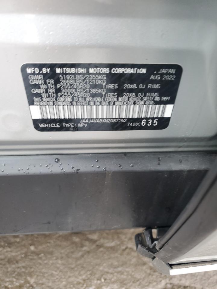 2022 Mitsubishi Outlander Sel VIN: JA4J4VA8XNZ087252 Lot: 85697145