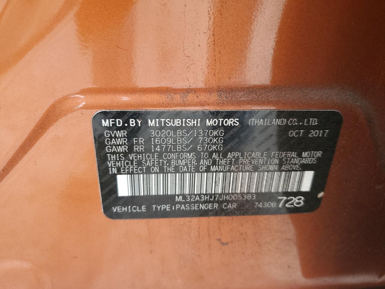 2018 Mitsubishi Mirage Es VIN: ML32A3HJ7JH005383 Lot: 90066835