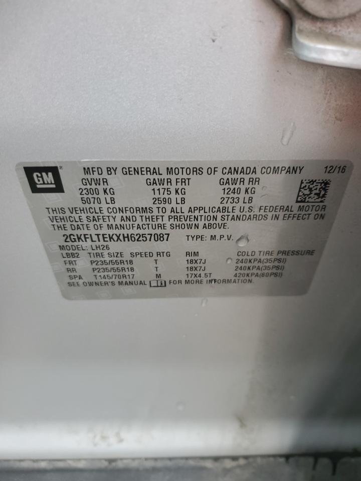 2017 GMC Terrain Sle VIN: 2GKFLTEKXH6257087 Lot: 90361345