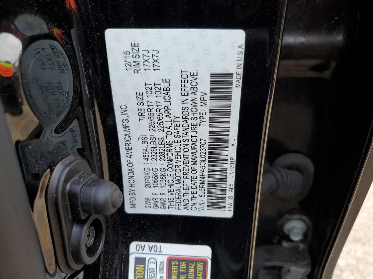 2016 Honda Cr-V Se VIN: 5J6RM4H45GL023707 Lot: 86805025