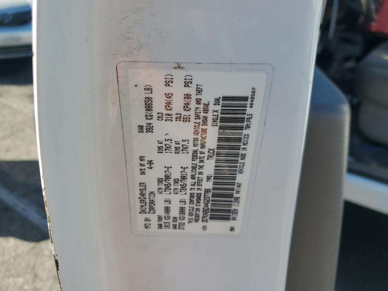 2004 Dodge Ram 2500 St VIN: 3D7KA26D44G237786 Lot: 85760705