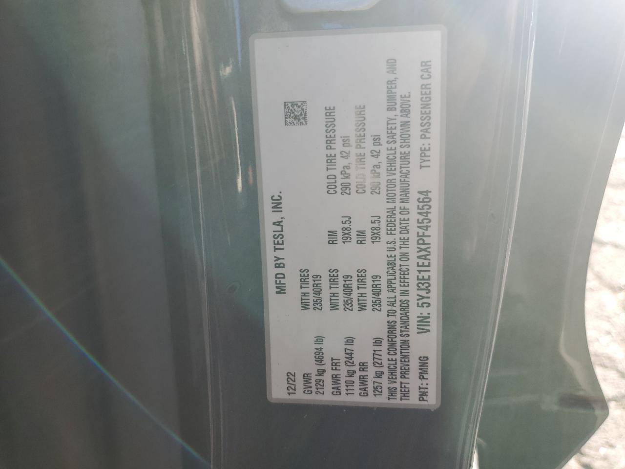 2023 Tesla Model 3 VIN: 5YJ3E1EAXPF454564 Lot: 89524855