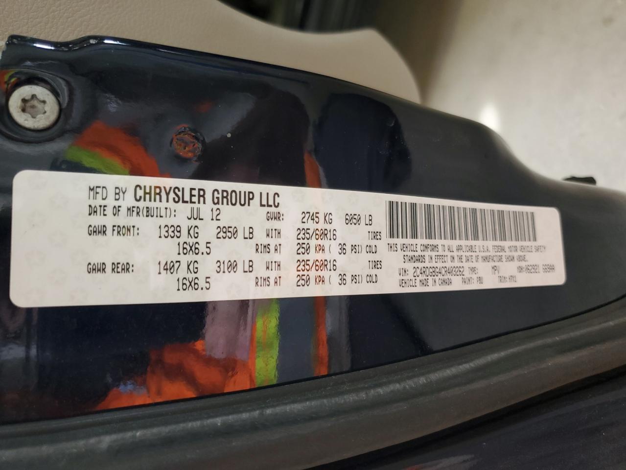 2012 Dodge Grand Caravan Se VIN: 2C4RDGBG4CR403262 Lot: 85472115