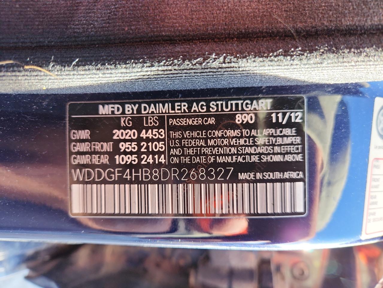 2013 Mercedes-Benz C 250 VIN: WDDGF4HB8DR268327 Lot: 89925975