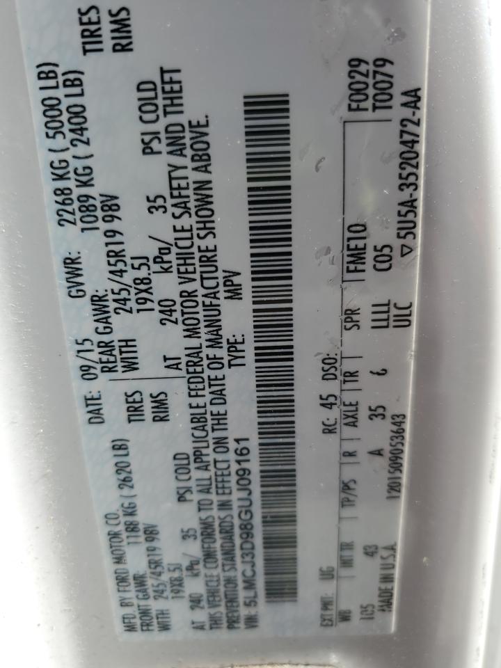 2016 Lincoln Mkc Reserve VIN: 5LMCJ3D98GUJ09161 Lot: 86299155