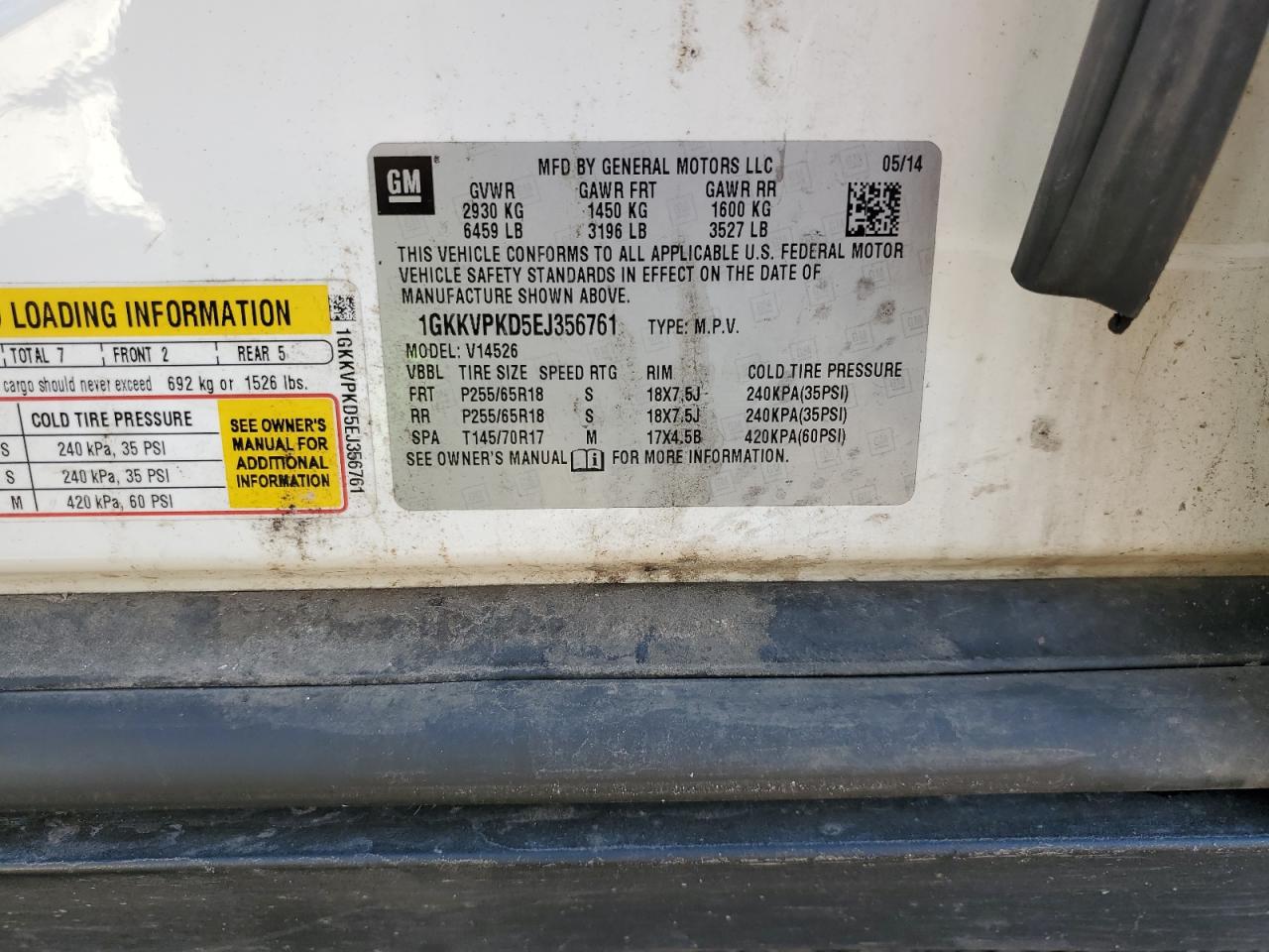 2014 GMC Acadia Sle VIN: 1GKKVPKD5EJ356761 Lot: 82303115