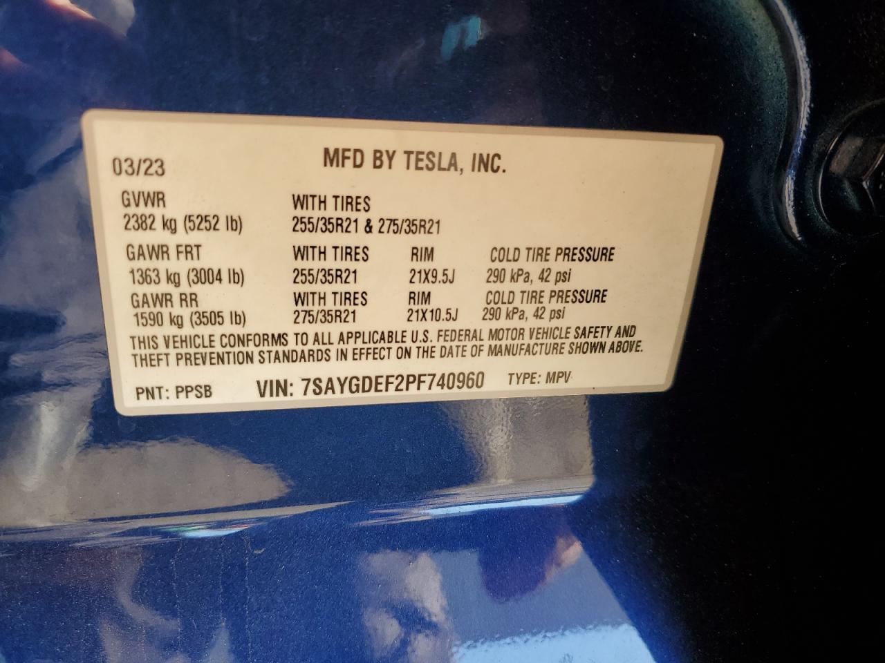 2023 Tesla Model Y VIN: 7SAYGDEF2PF740960 Lot: 85171855